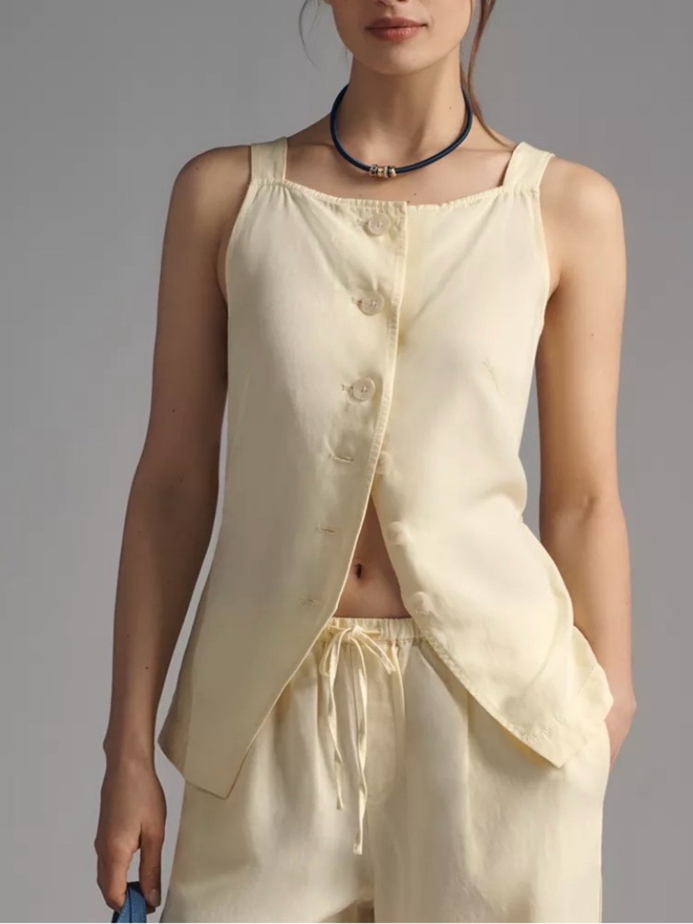NWT Anthropologie Pale Yellow Maeve Longline Vest Top